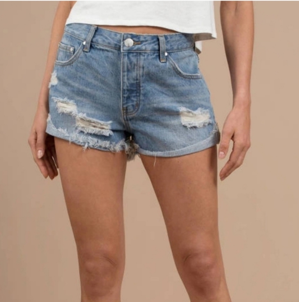 Tobi Mid Rise Ripped Cuffed Denim Shorts 26 - Picture 13 of 13
